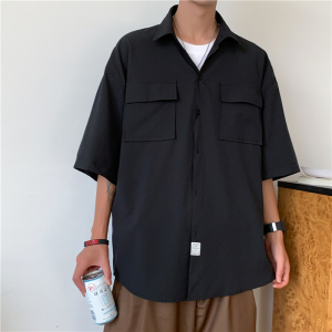 C3070/P35新款男士冰丝工装多口袋短袖衬衣男韩版潮大码外套衬衫